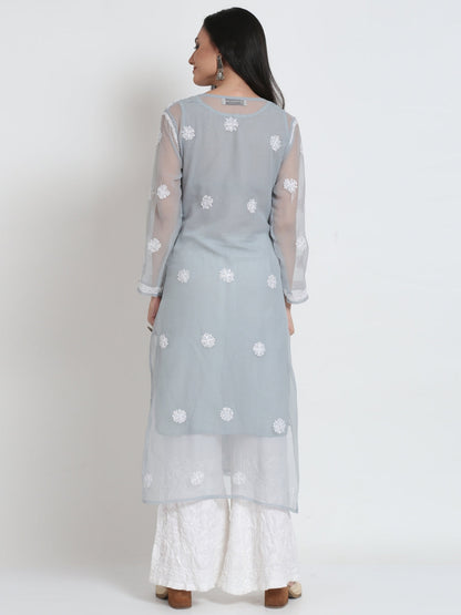 Women's Chiffon Georgette Chikankari Booti Jaal Kurti With Matching Cotton Inner