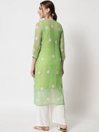 Henna Green Marjan Georgette Booti Jaal Kurti & Inner