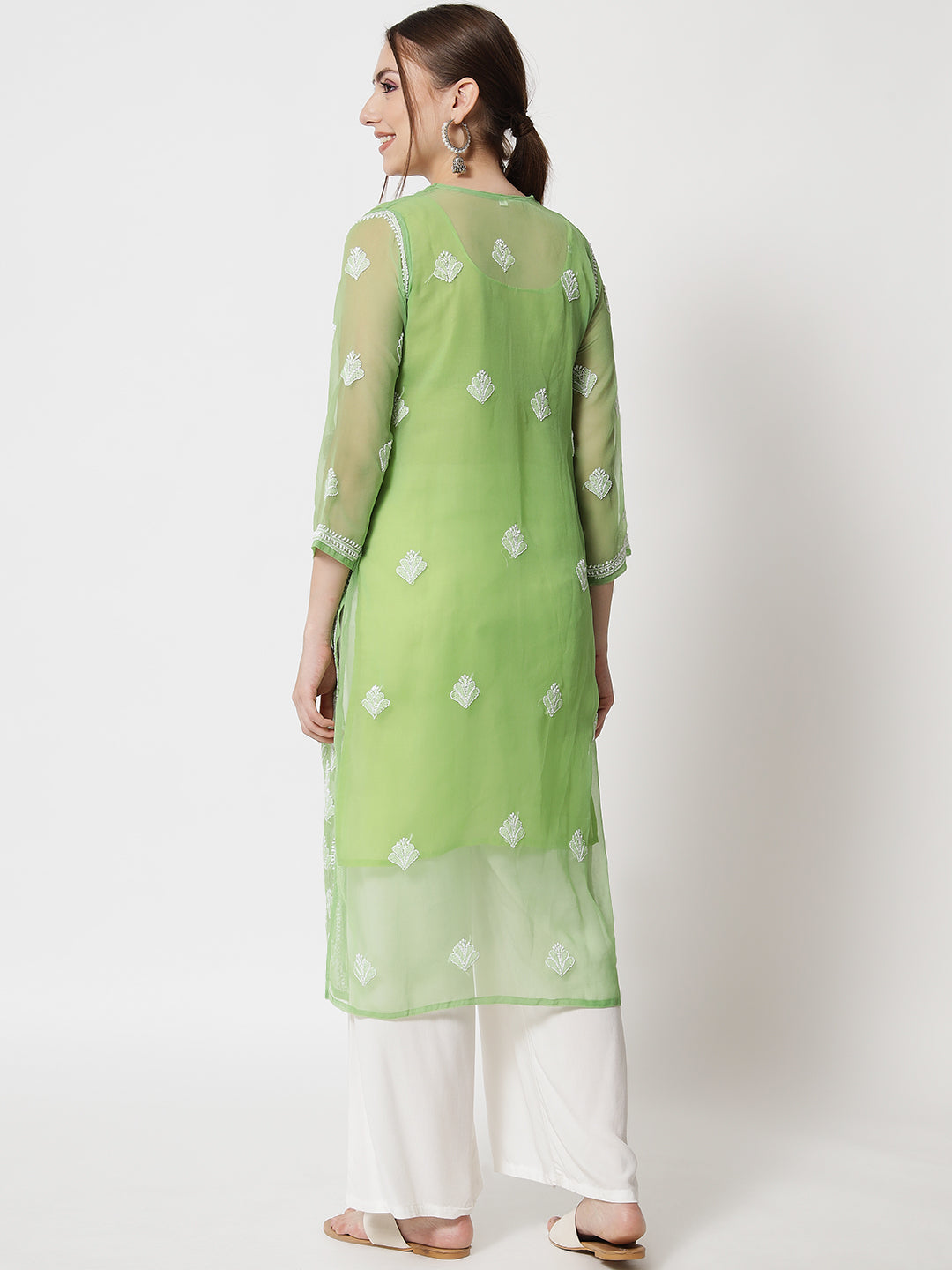 Henna Green Marjan Georgette Booti Jaal Kurti & Inner