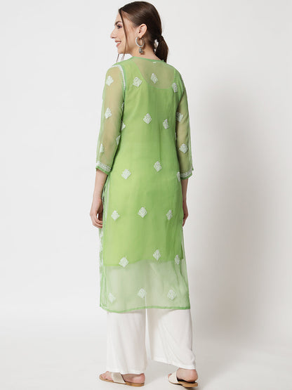 Women's Chiffon Georgette Chikankari Booti Jaal Kurti With Matching Cotton Inner