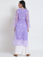 Lavender Marjan Georgette Booti Jaal Kurti & Inner