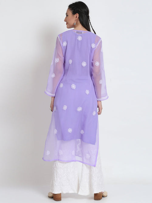 Lavender Marjan Georgette Booti Jaal Kurti & Inner