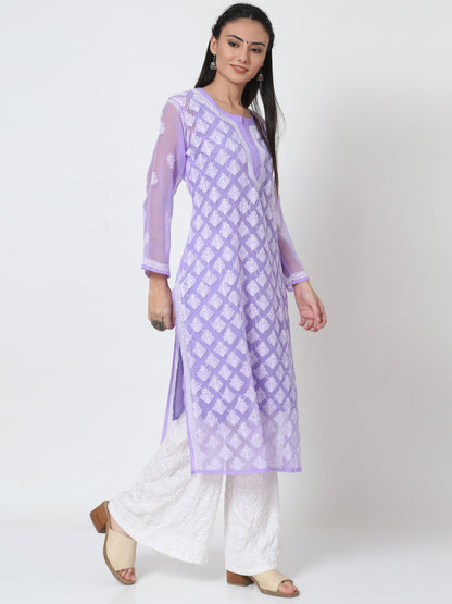 Women's Chiffon Georgette Chikankari Booti Jaal Kurti With Matching Cotton Inner