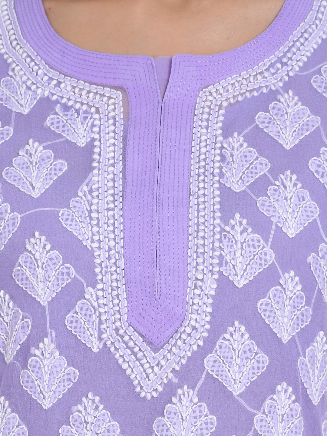 Lavender Marjan Georgette Booti Jaal Kurti & Inner