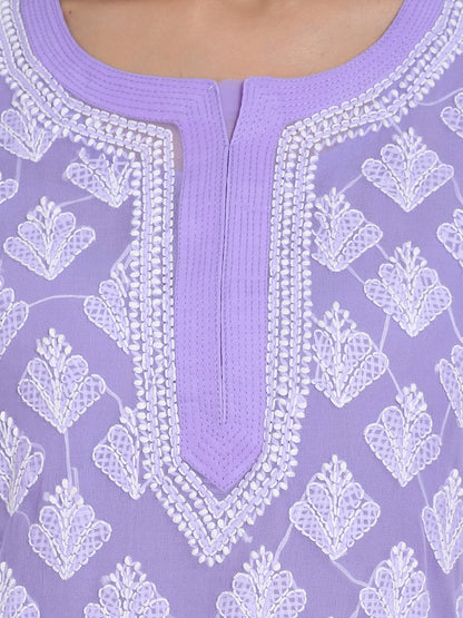 Women's Chiffon Georgette Chikankari Booti Jaal Kurti With Matching Cotton Inner