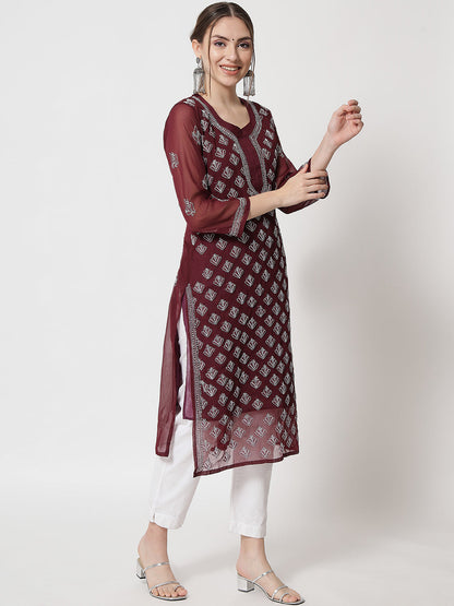 Women's Chiffon Georgette Chikankari Booti Jaal Kurti With Matching Cotton Inner