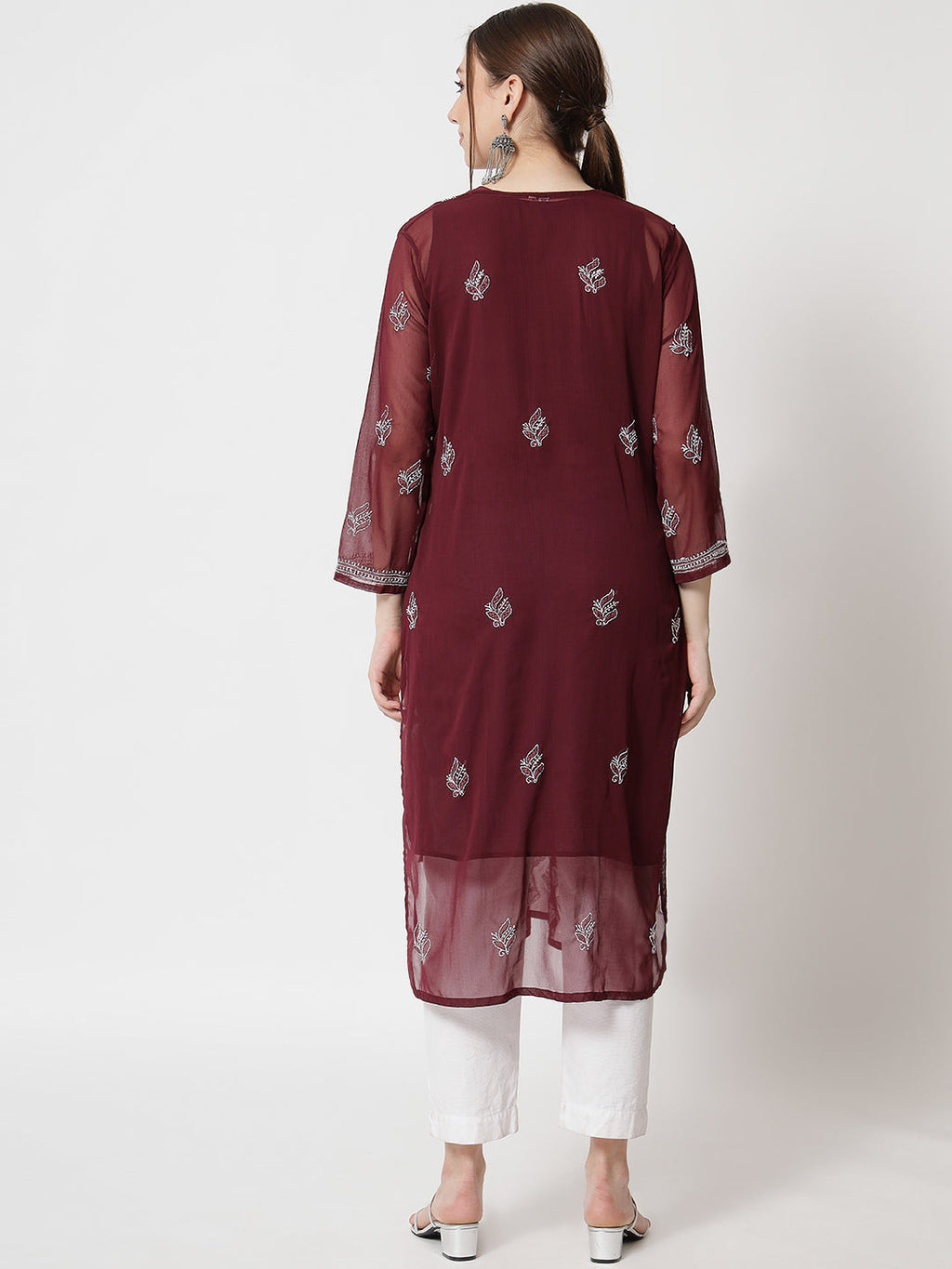 Maroon Marjan Georgette Booti Jaal Kurti & Inner