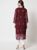 Maroon Marjan Georgette Booti Jaal Kurti & Inner
