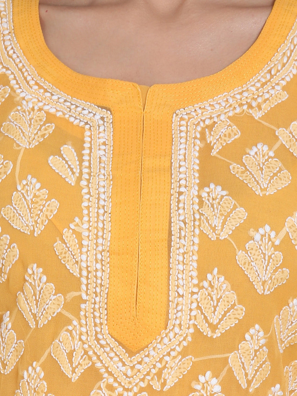 Mustard Marjan Georgette Booti Jaal Kurti & Inner