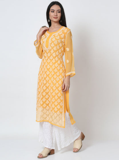 Women's Chiffon Georgette Chikankari Booti Jaal Kurti With Matching Cotton Inner