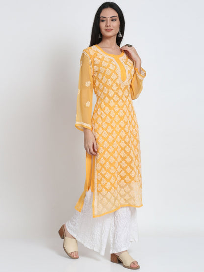 Women's Chiffon Georgette Chikankari Booti Jaal Kurti With Matching Cotton Inner