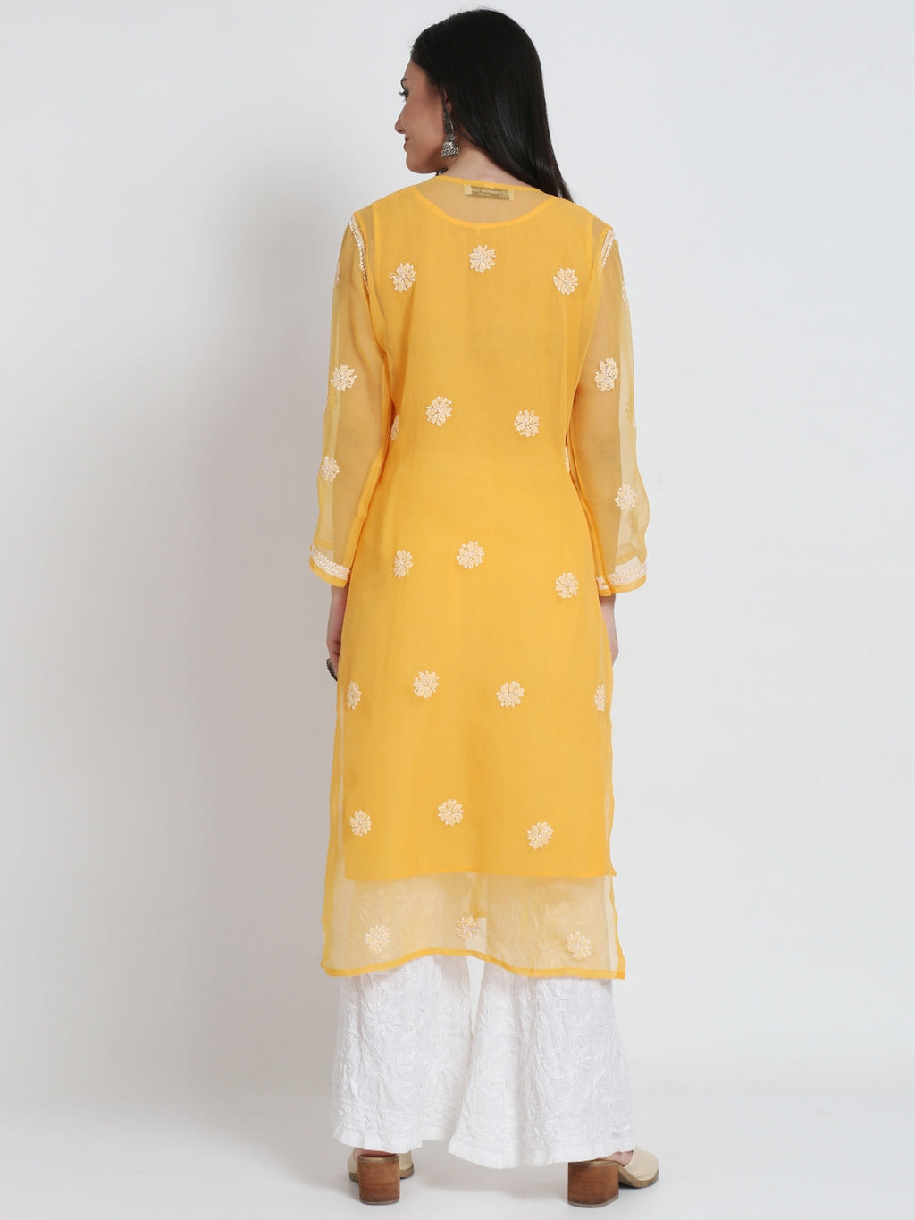Mustard Marjan Georgette Booti Jaal Kurti & Inner