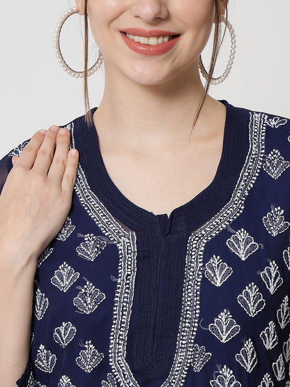 Women's Chiffon Georgette Chikankari Booti Jaal Kurti With Matching Cotton Inner