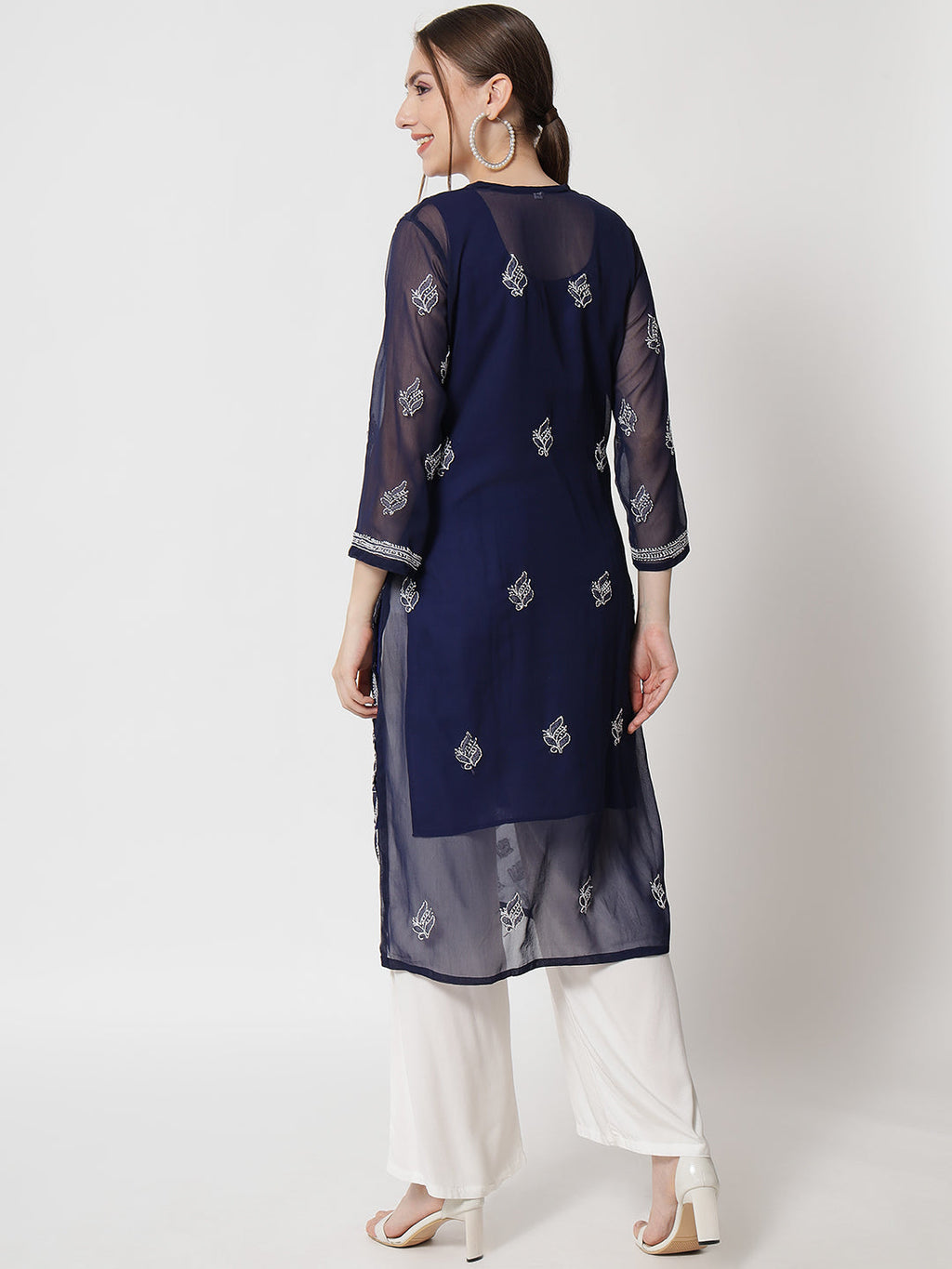 Navy Blue Marjan Georgette Booti Jaal Kurti & Inner