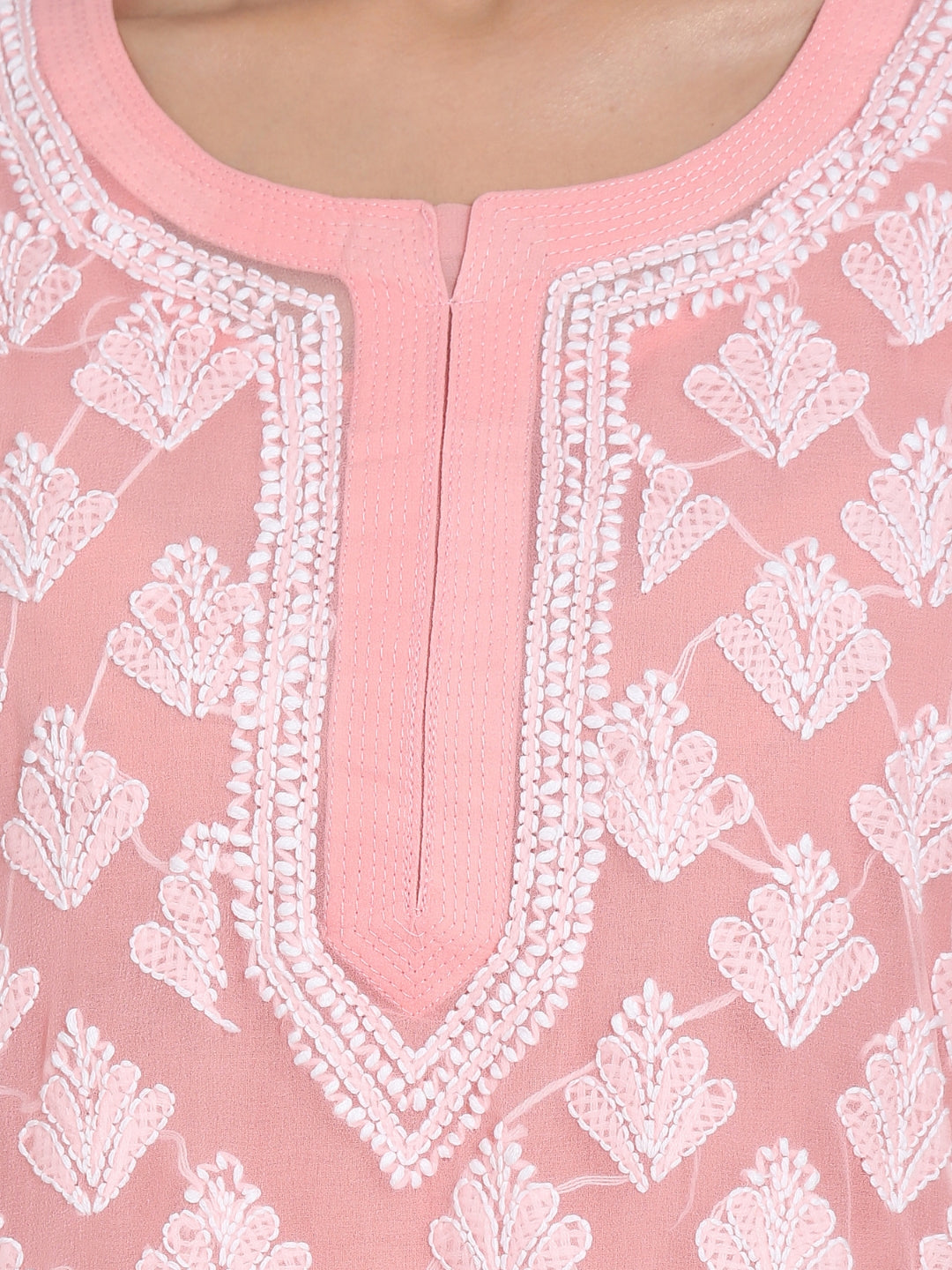 Peach Marjan Georgette Booti Jaal Kurti & Inner