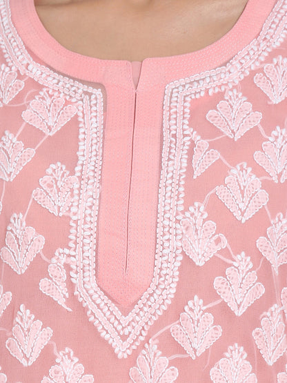 Women's Chiffon Georgette Chikankari Booti Jaal Kurti With Matching Cotton Inner
