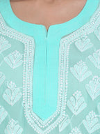 Sea Green Marjan Georgette Booti Jaal Kurti & Inner