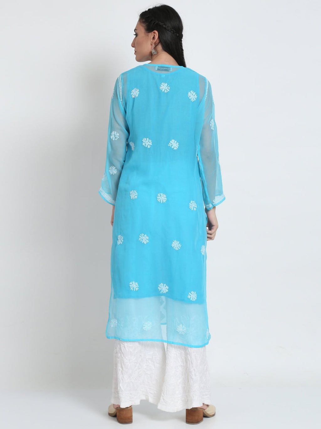 Sky Blue Marjan Georgette Booti Jaal Kurti & Inner