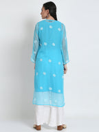 Sky Blue Marjan Georgette Booti Jaal Kurti & Inner