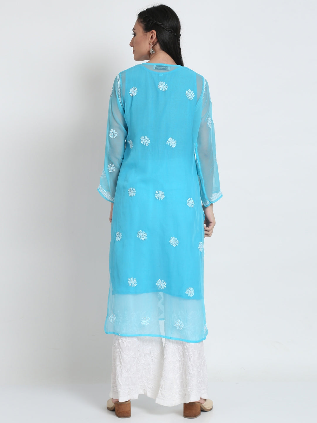 Sky Blue Marjan Georgette Booti Jaal Kurti & Inner