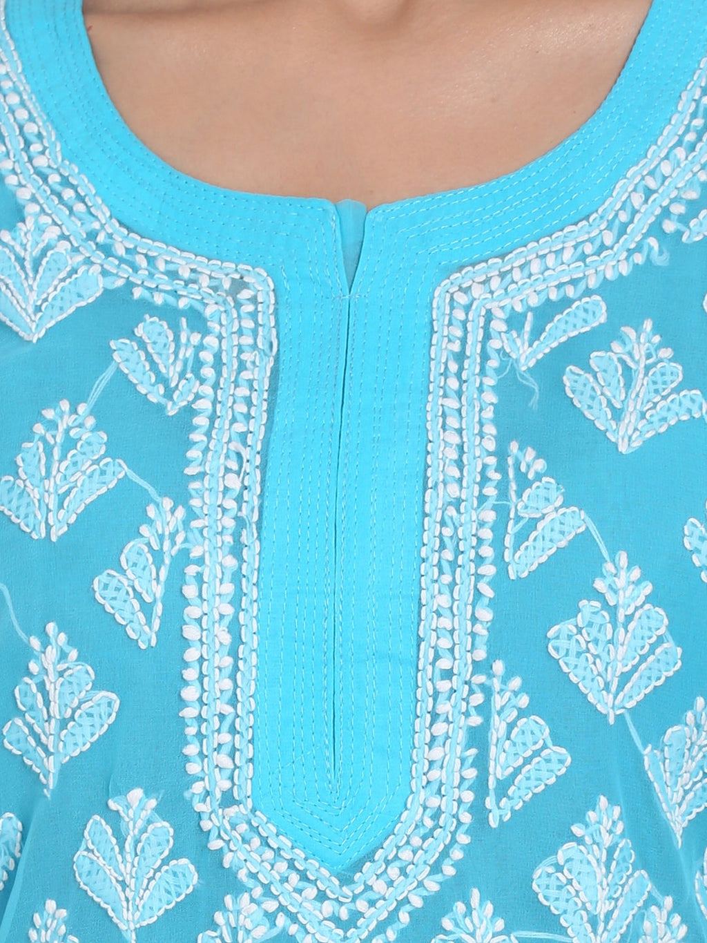 Sky Blue Marjan Georgette Booti Jaal Kurti & Inner