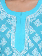 Sky Blue Marjan Georgette Booti Jaal Kurti & Inner