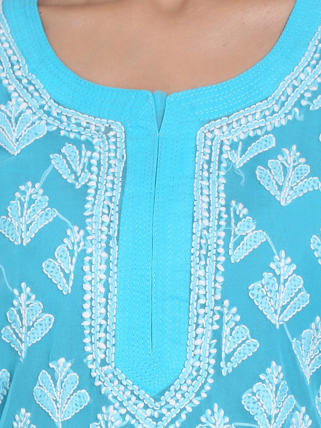 Sky Blue Marjan Georgette Booti Jaal Kurti & Inner