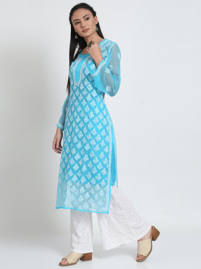 Women's Chiffon Georgette Chikankari Booti Jaal Kurti With Matching Cotton Inner