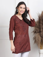 Brown Nuzhat Dyed Short Cotton Top/Kurti