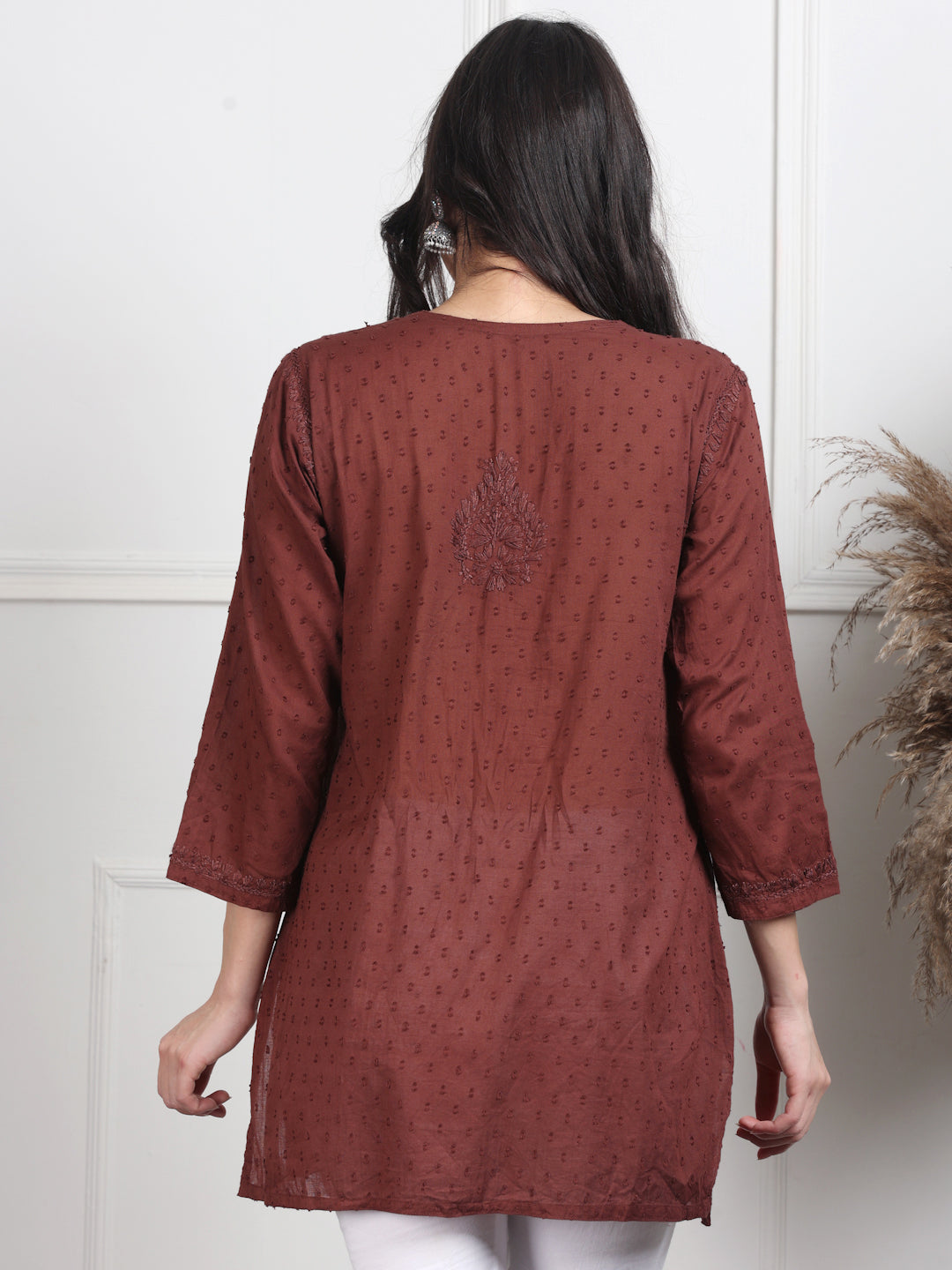 Brown Nuzhat Dyed Short Cotton Top/Kurti