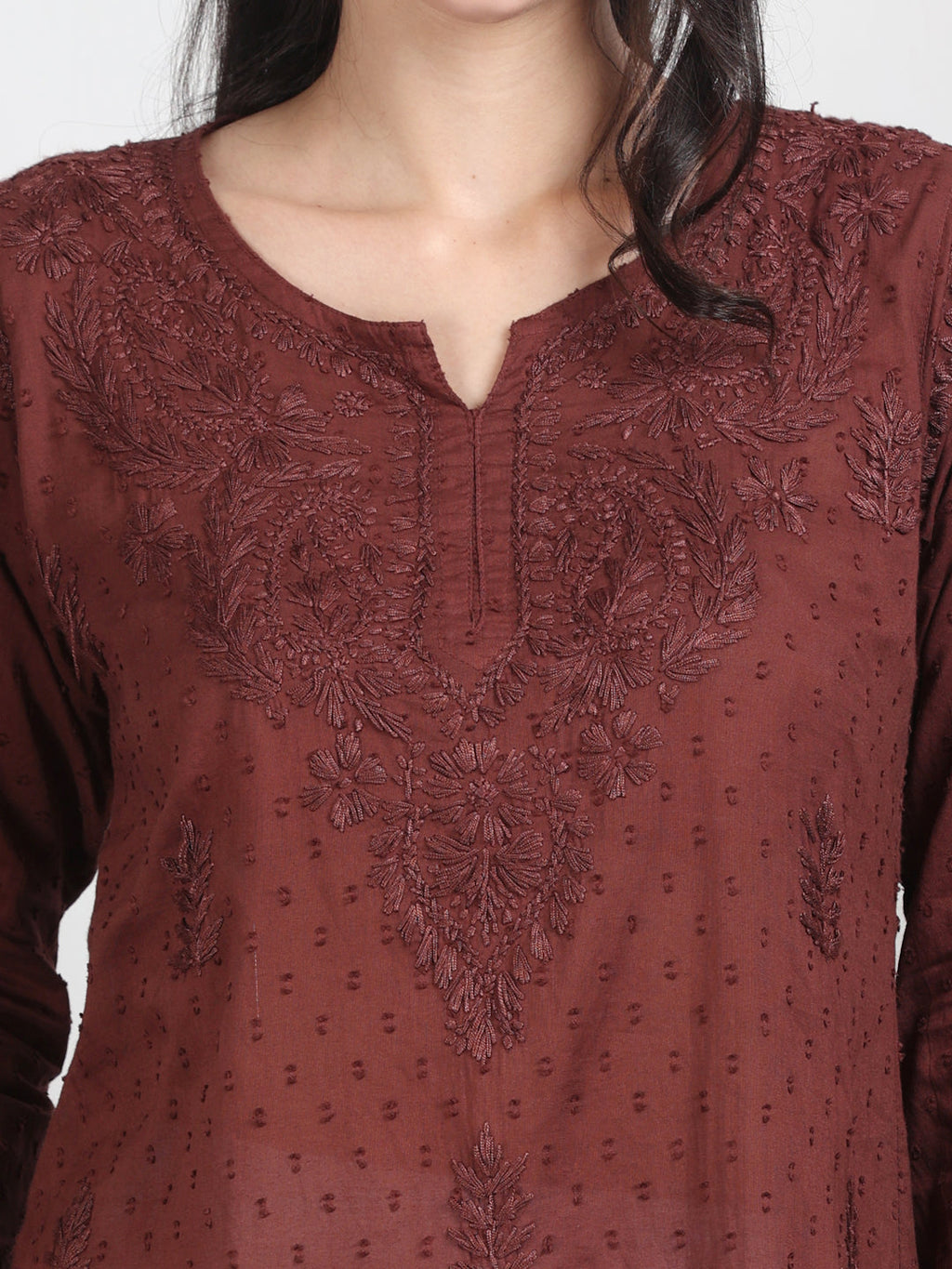 Brown Nuzhat Dyed Short Cotton Top/Kurti