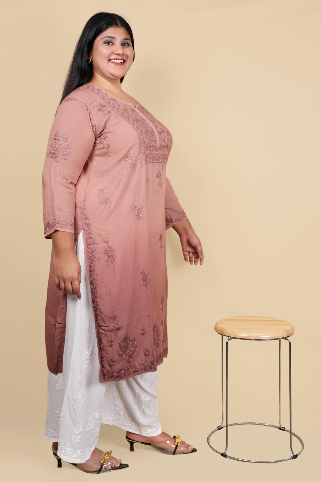 Brown Bushra Glass Neck Ombre Rayon Kurti