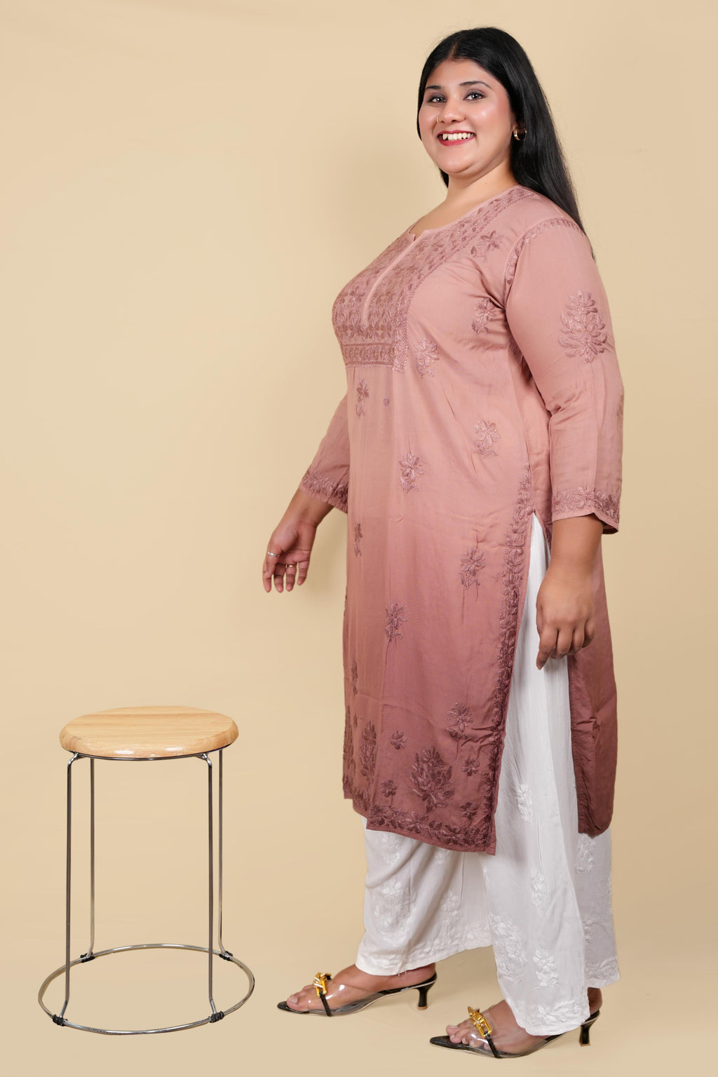 Brown Bushra Glass Neck Ombre Rayon Kurti