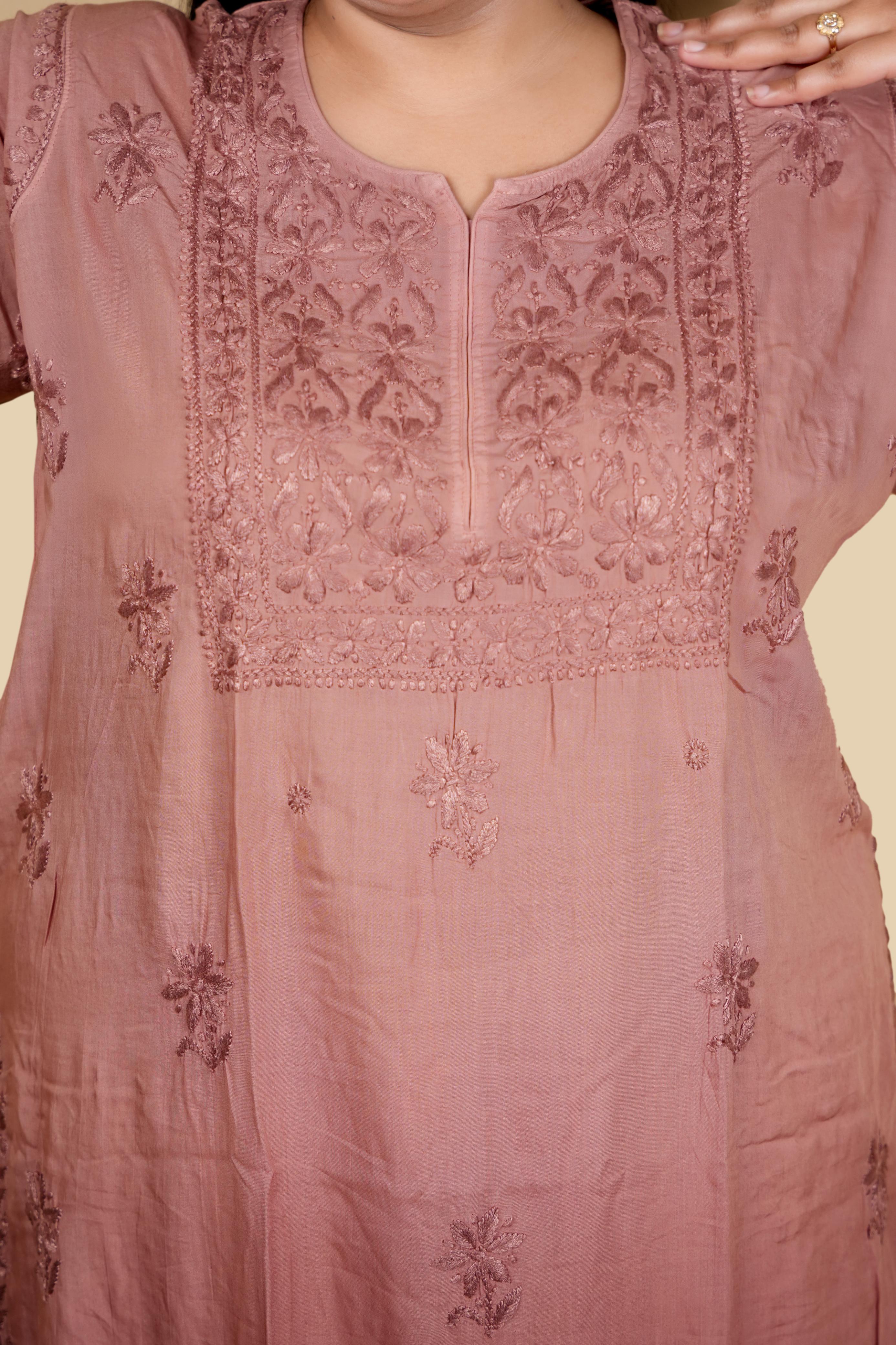 Brown Bushra Glass Neck Ombre Rayon Kurti