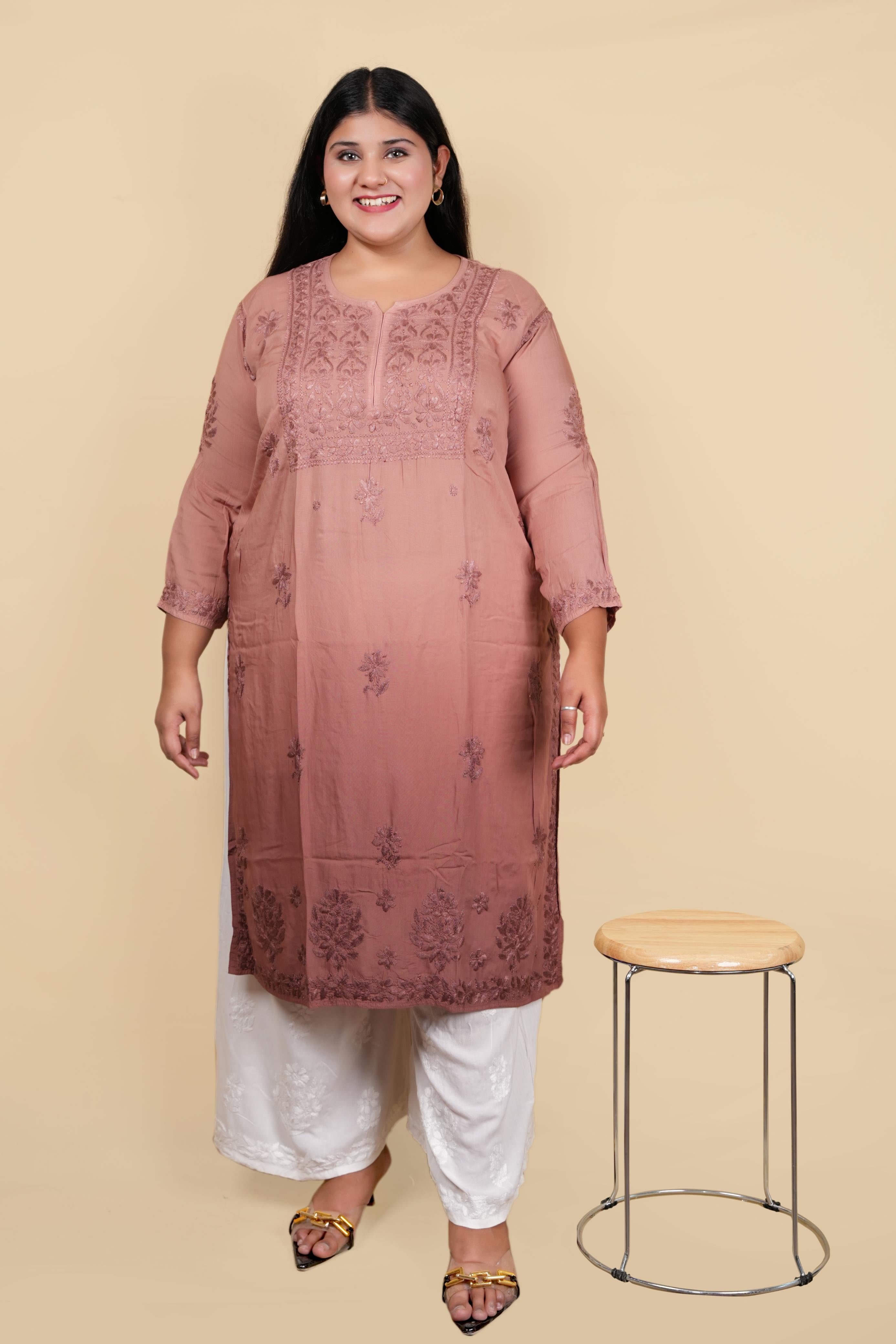 Brown Bushra Glass Neck Ombre Rayon Kurti