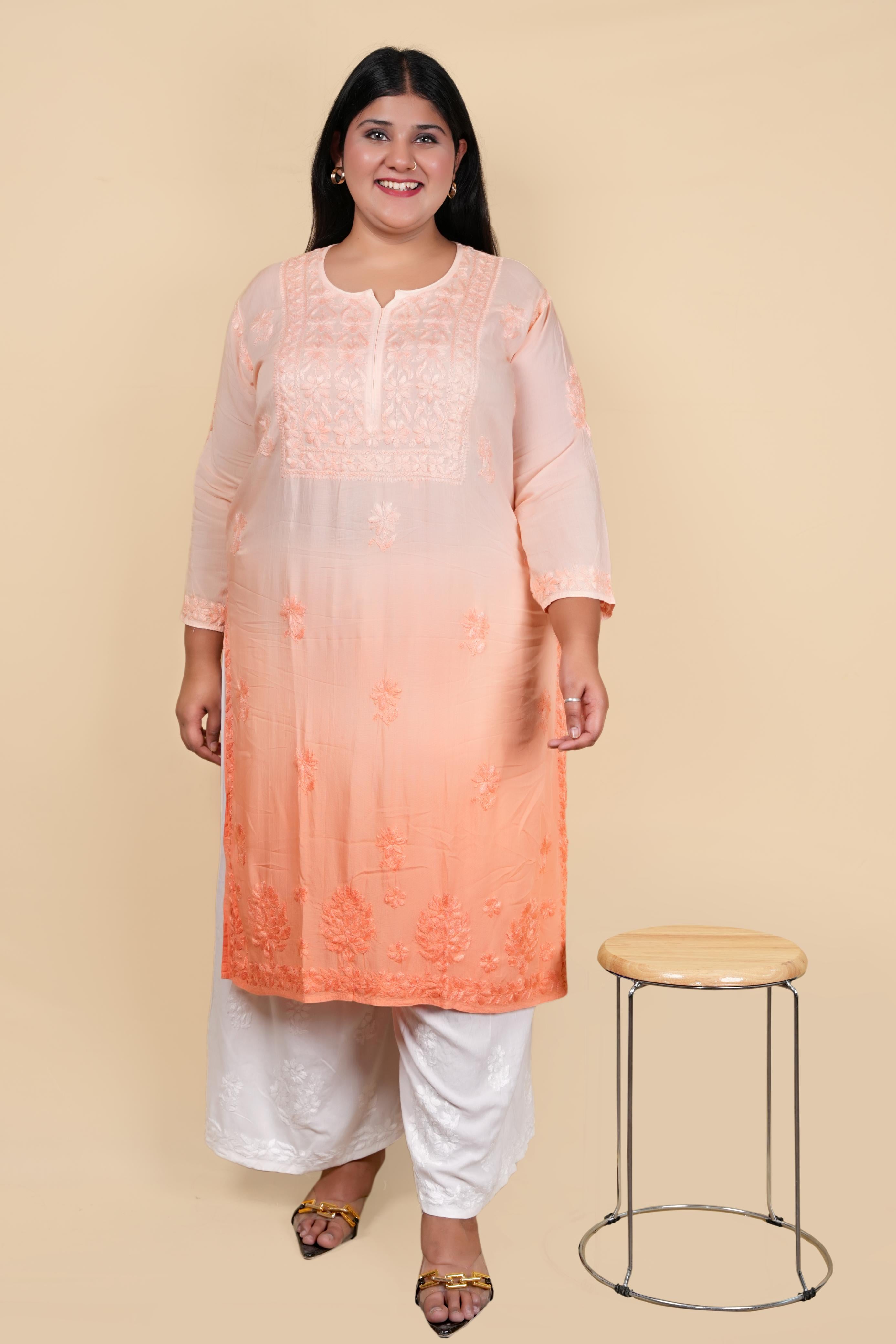 Peach Bushra Glass Neck Ombre Rayon Kurti