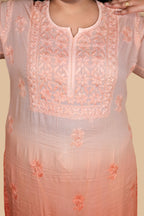 Peach Bushra Glass Neck Ombre Rayon Kurti