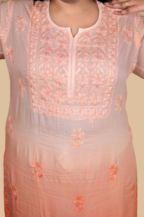 Peach Bushra Glass Neck Ombre Rayon Kurti