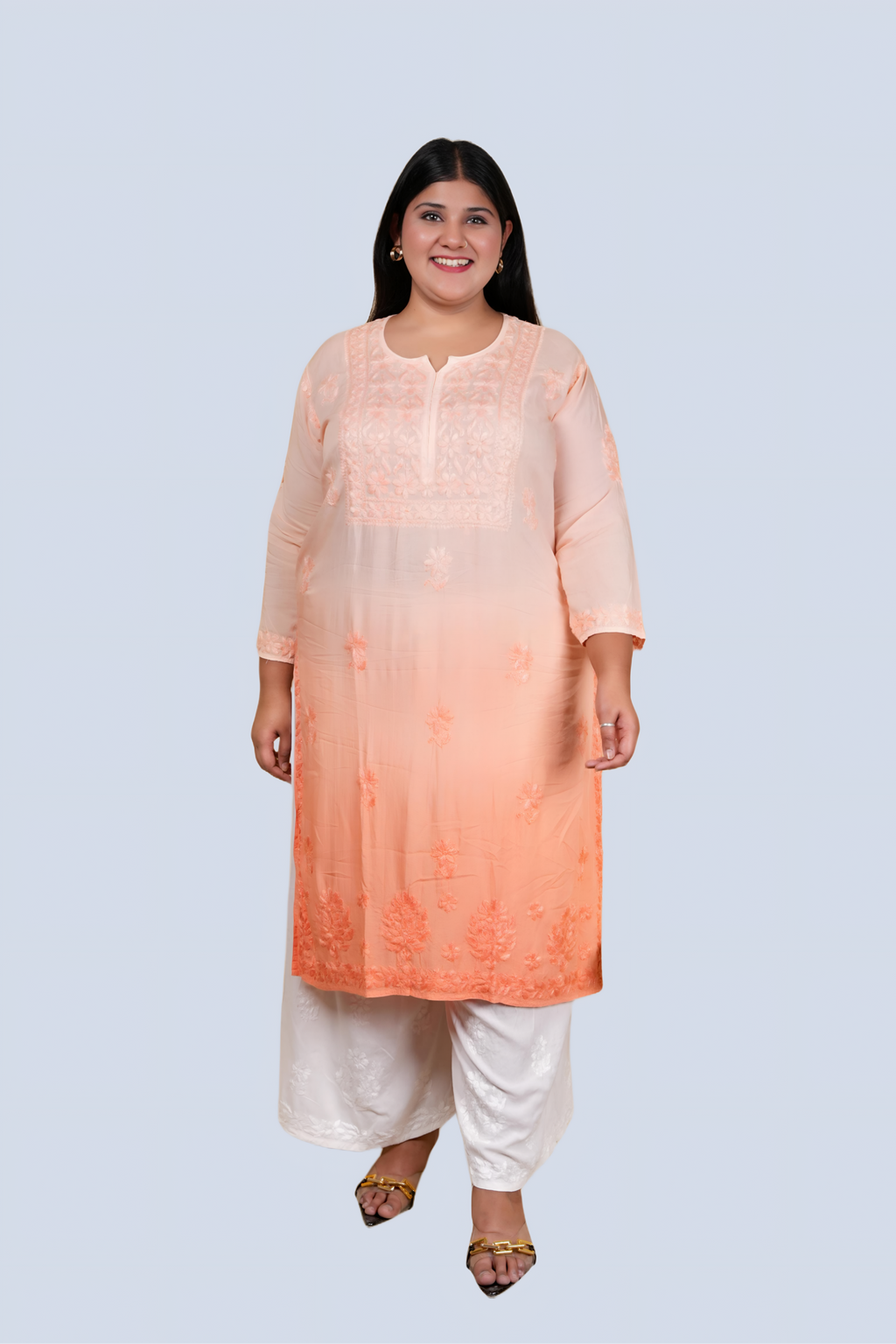 Peach Bushra Glass Neck Ombre Rayon Kurti