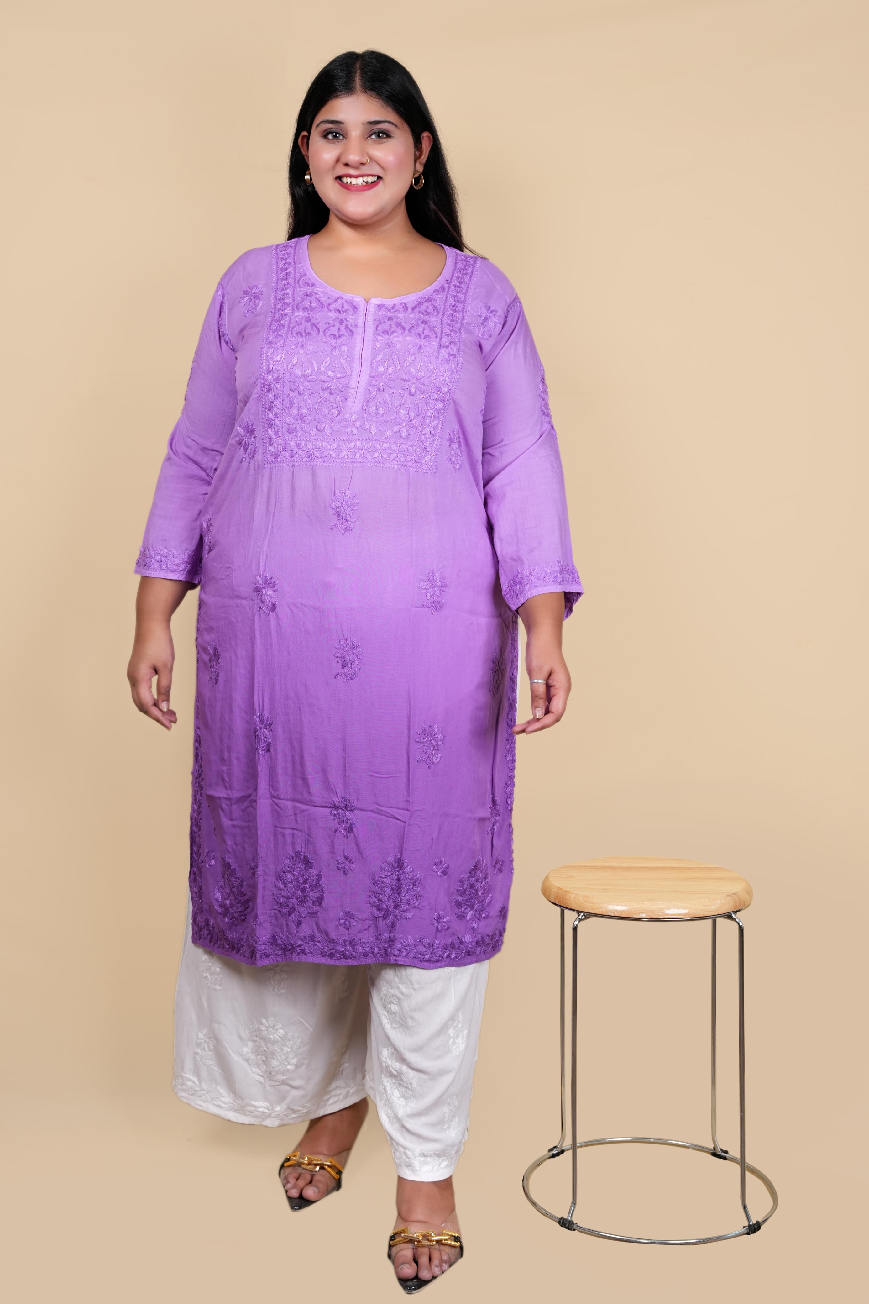 Purple Bushra Glass Neck Ombre Rayon Kurti