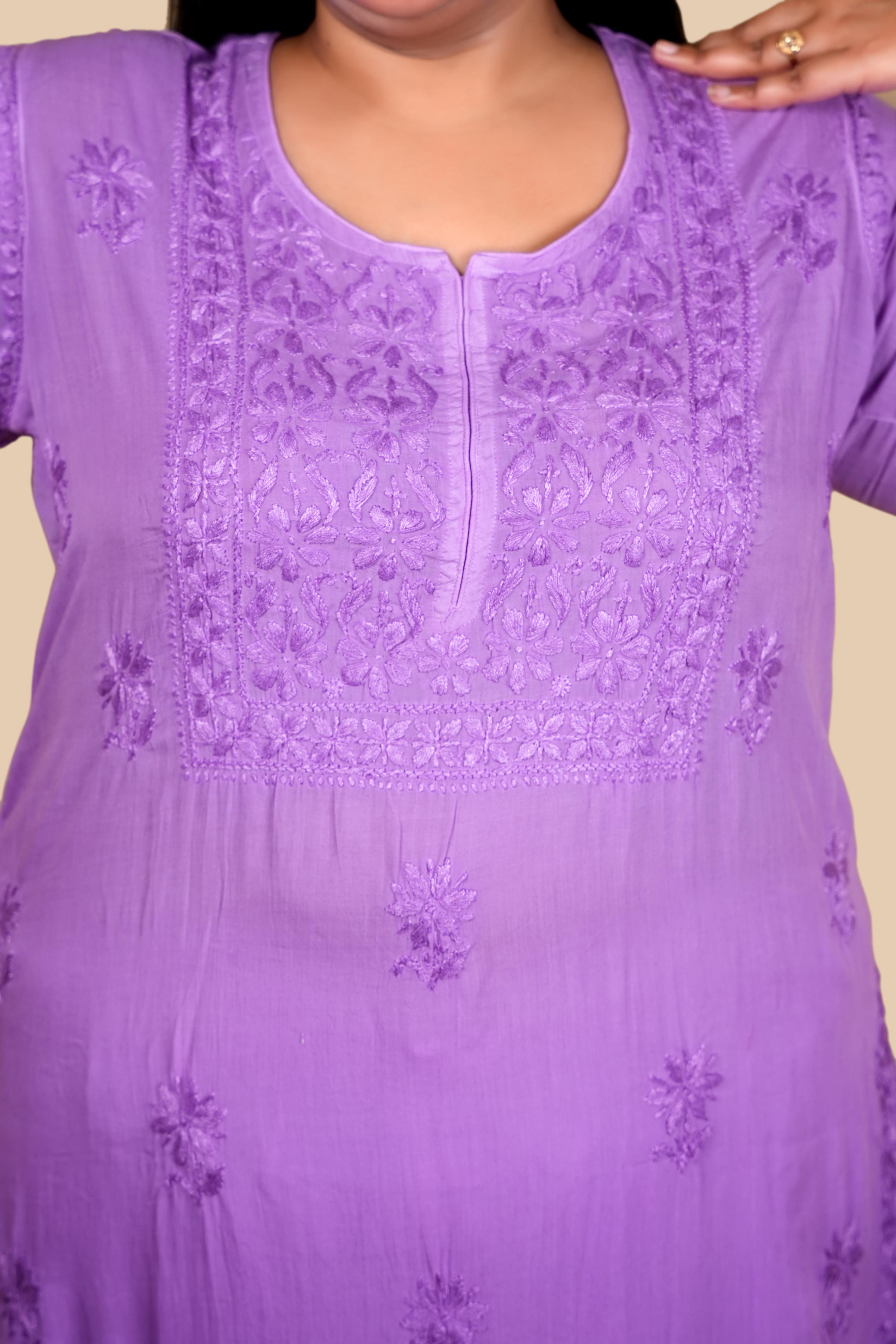 Purple Bushra Glass Neck Ombre Rayon Kurti