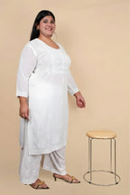 White Bushra Glass Neck Ombre Rayon Kurti
