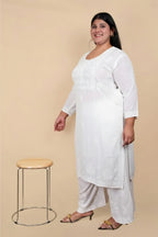 White Bushra Glass Neck Ombre Rayon Kurti