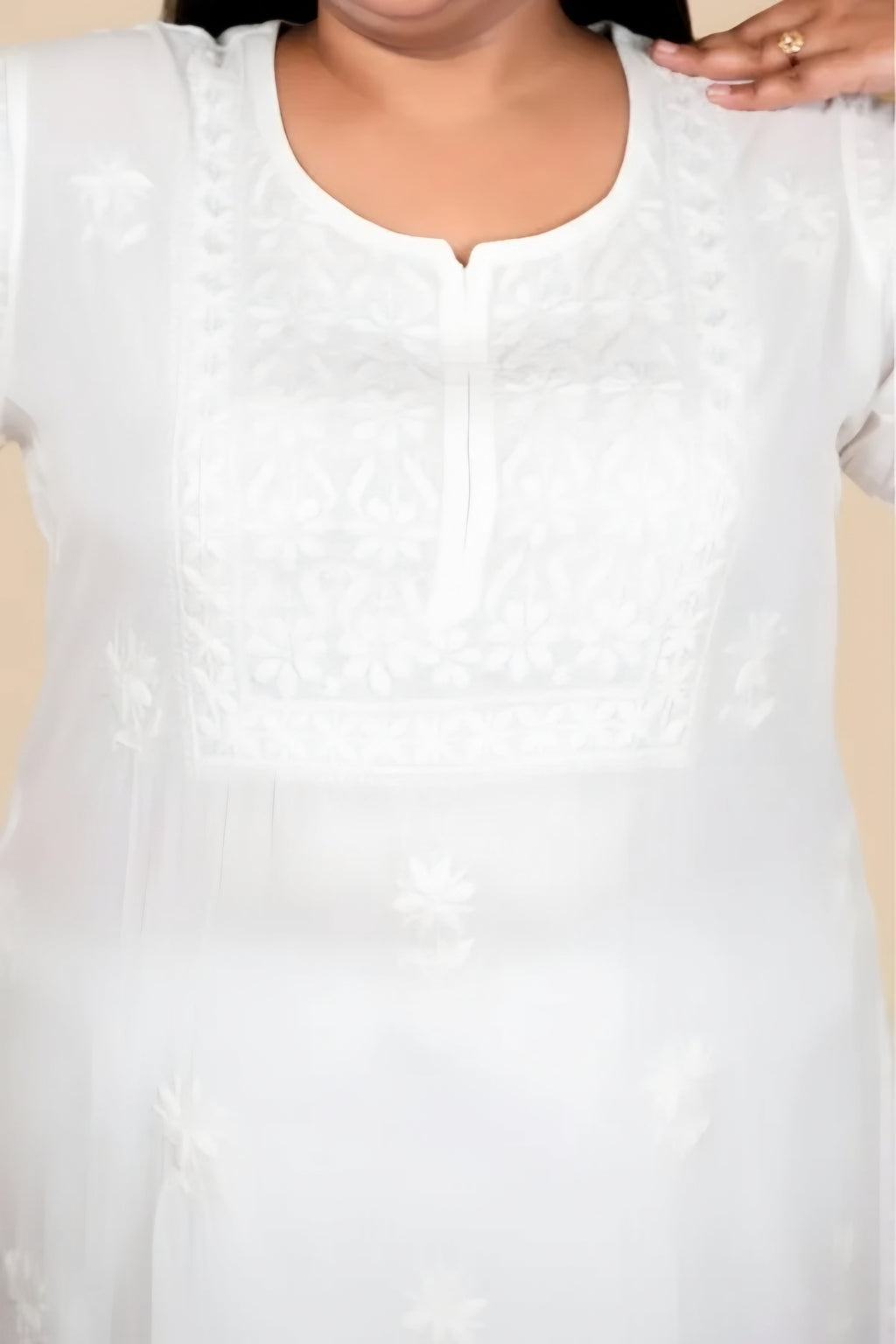 White Bushra Glass Neck Ombre Rayon Kurti