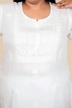 White Bushra Glass Neck Ombre Rayon Kurti