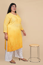 Yellow Bushra Glass Neck Ombre Rayon Kurti