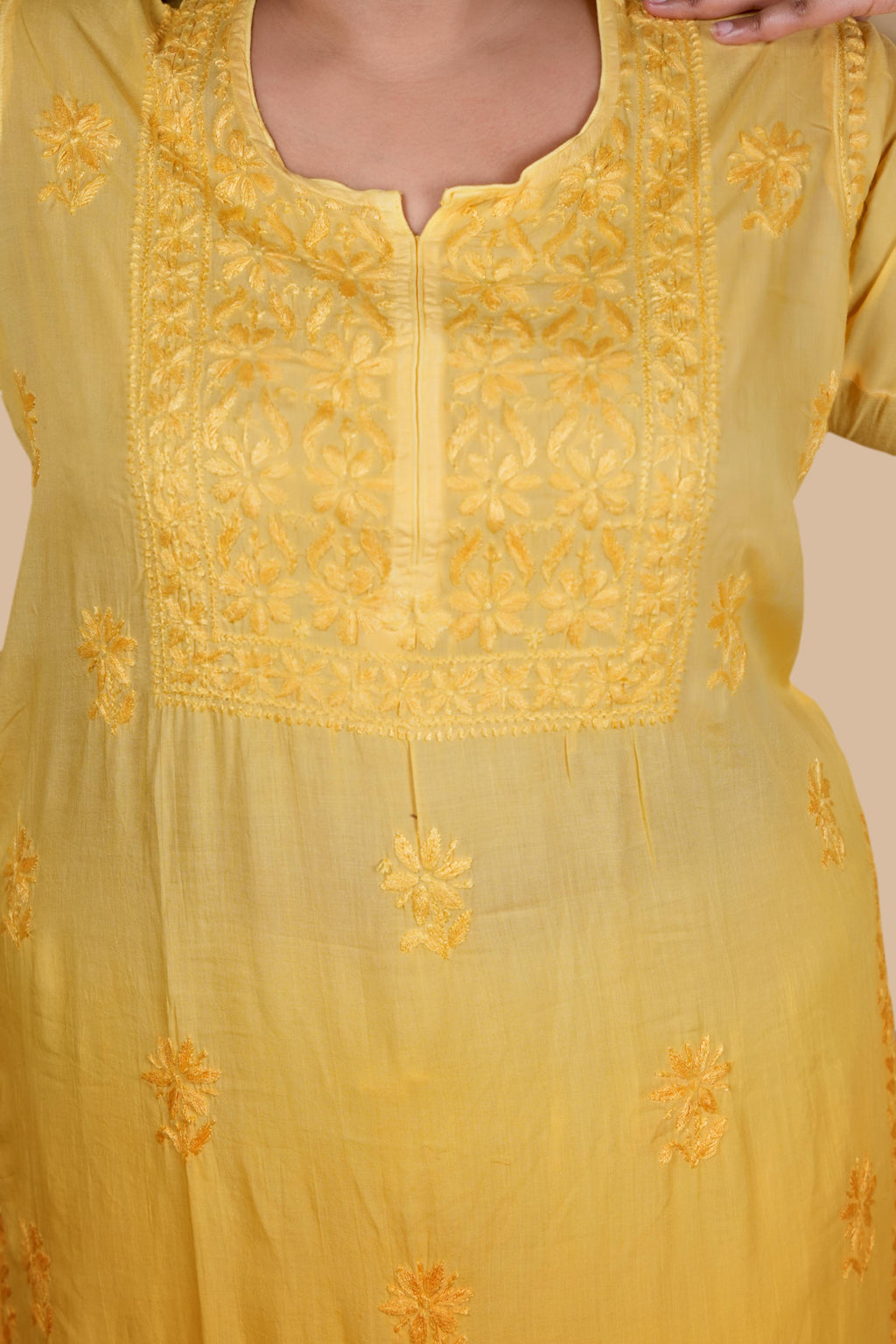Yellow Bushra Glass Neck Ombre Rayon Kurti