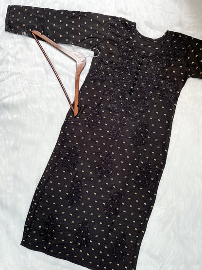 Yumna Premium Dyed Chanderi Silk Lucknowi Chikankari Kurti and Palazzo Set for Women