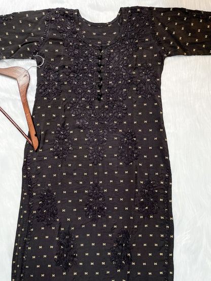Yumna Premium Dyed Chanderi Silk Lucknowi Chikankari Kurti and Palazzo Set for Women
