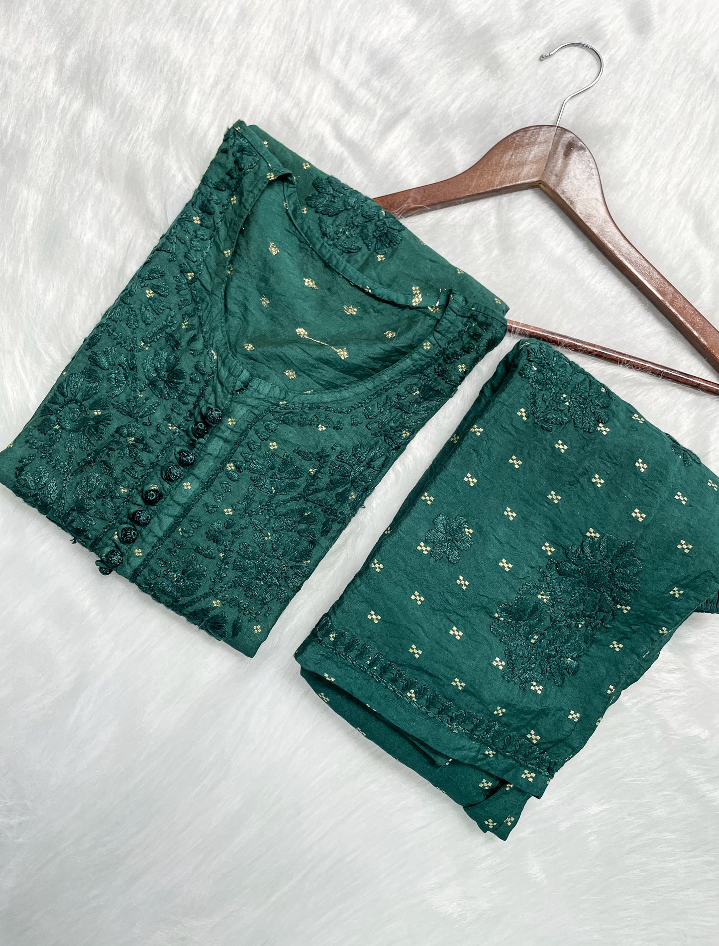 Yumna Premium Dyed Chanderi Silk Lucknowi Chikankari Kurti and Palazzo Set for Women